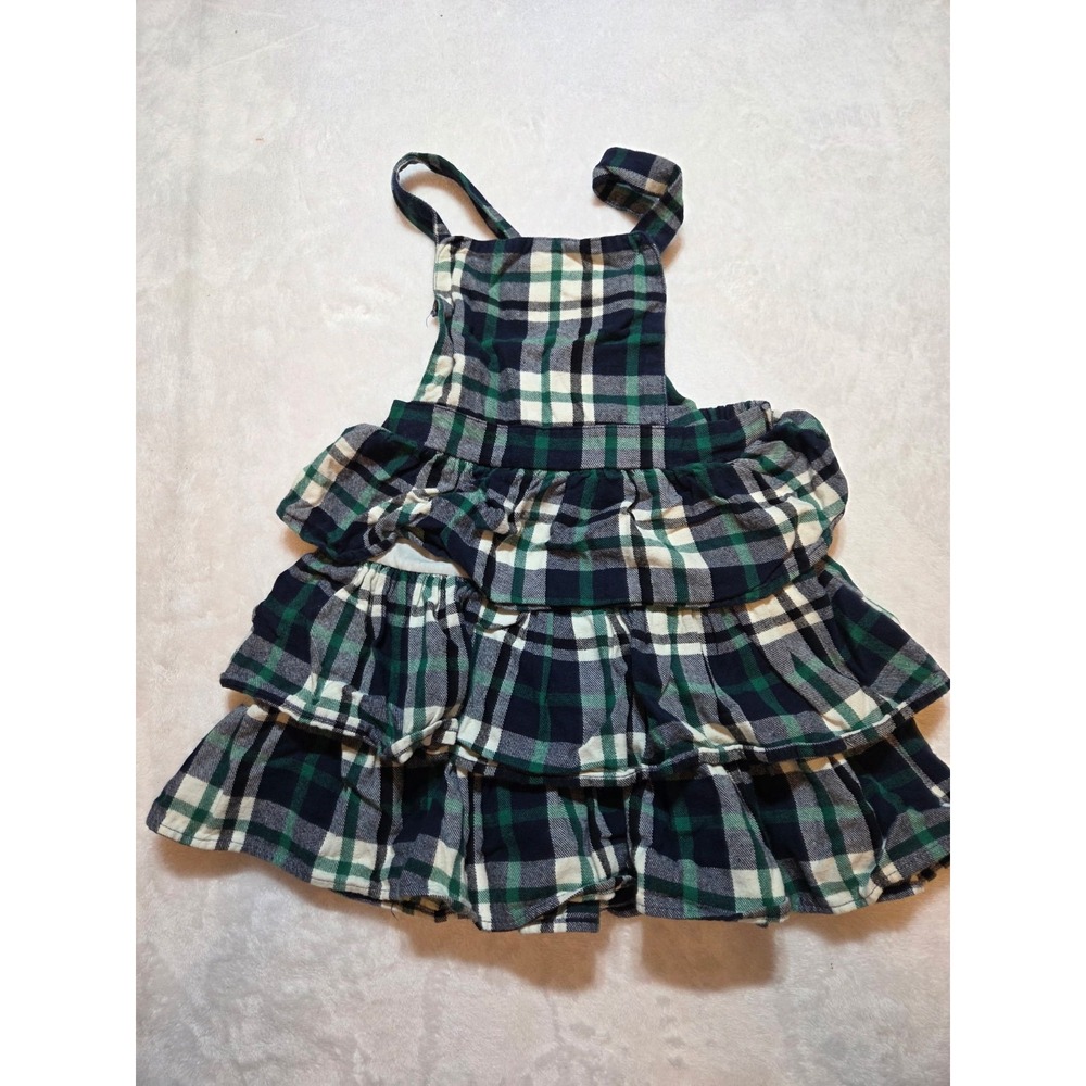 307 Wonder Nation Girls 5T Plaid Ruffle Pinafore Dress Green Navy White
